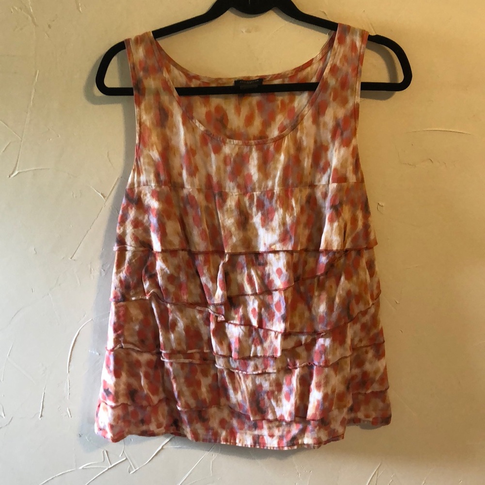 Ann Taylor Orange Tan Ruffled Front Tank